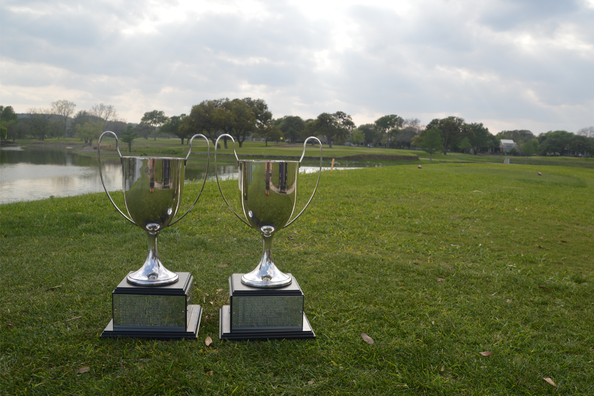 trophies on golf course